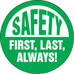 Accuform Hard Hat/Helmet Decal, SAFETY FIRST, LAST, ALWAYS!, 2 1/4", Adhesive Vinyl, 10/Pack (LHTL122)