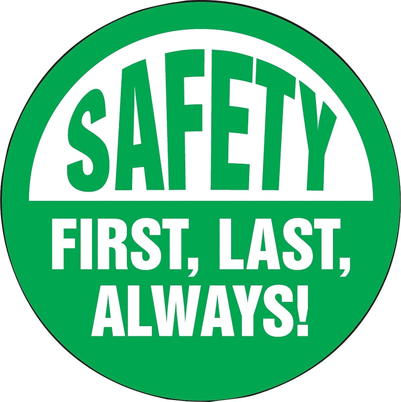 Accuform Hard Hat/Helmet Decal, SAFETY FIRST, LAST, ALWAYS!, 2 1/4", Adhesive Vinyl, 10/Pack (LHTL122)