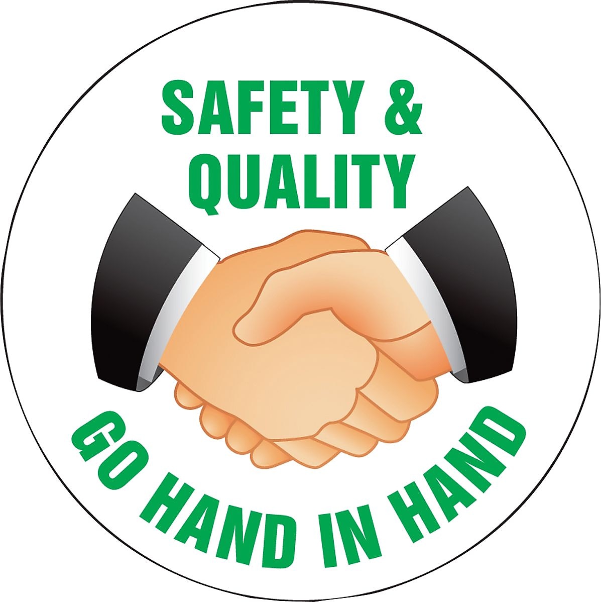 ACCUFORM SIGNS® Hard Hat/Helmet Decal, SAFETY & QUALITY GO HAND IN HAND, 2¼", Adhesive Vinyl, 10/Pk