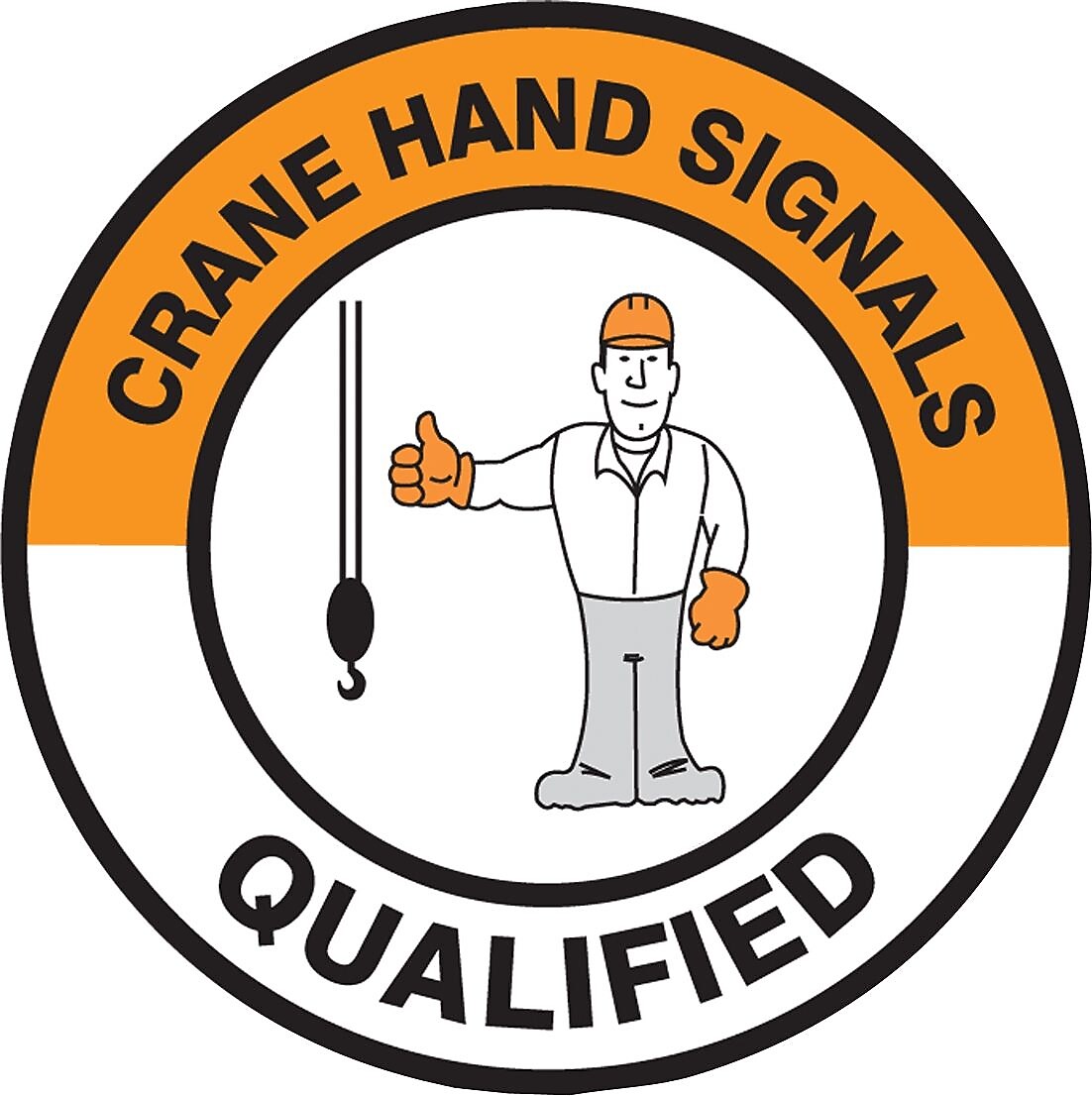 Accuform Hard Hat/Helmet Decal, CRANE HAND SIGNALS QUALIFIED, 2¼", Adhesive Vinyl, 10/Pack (LHTL343)