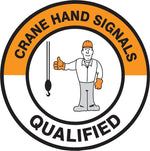 Accuform Hard Hat/Helmet Decal, CRANE HAND SIGNALS QUALIFIED, 2¼", Adhesive Vinyl, 10/Pack (LHTL343)