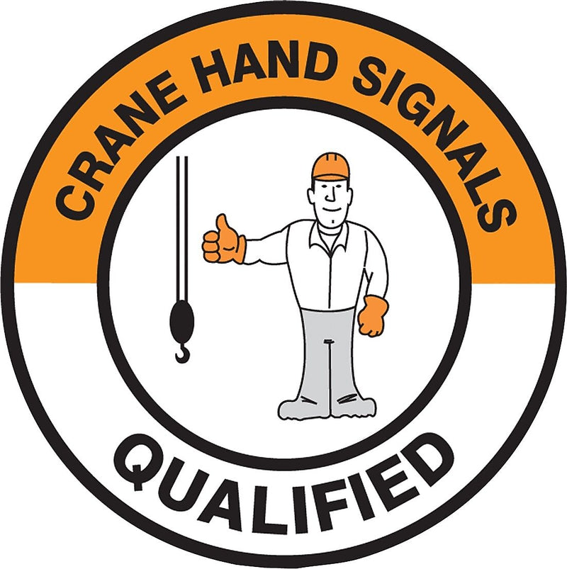 Accuform Hard Hat/Helmet Decal, CRANE HAND SIGNALS QUALIFIED, 2¼", Adhesive Vinyl, 10/Pack (LHTL343)