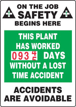 Accuform Turn-A-Day Scoreboard, THIS PLANT HAS WORKED # DAYS W/OUT ACCIDENT, 36"x24", Plastic (MSCBDD13)