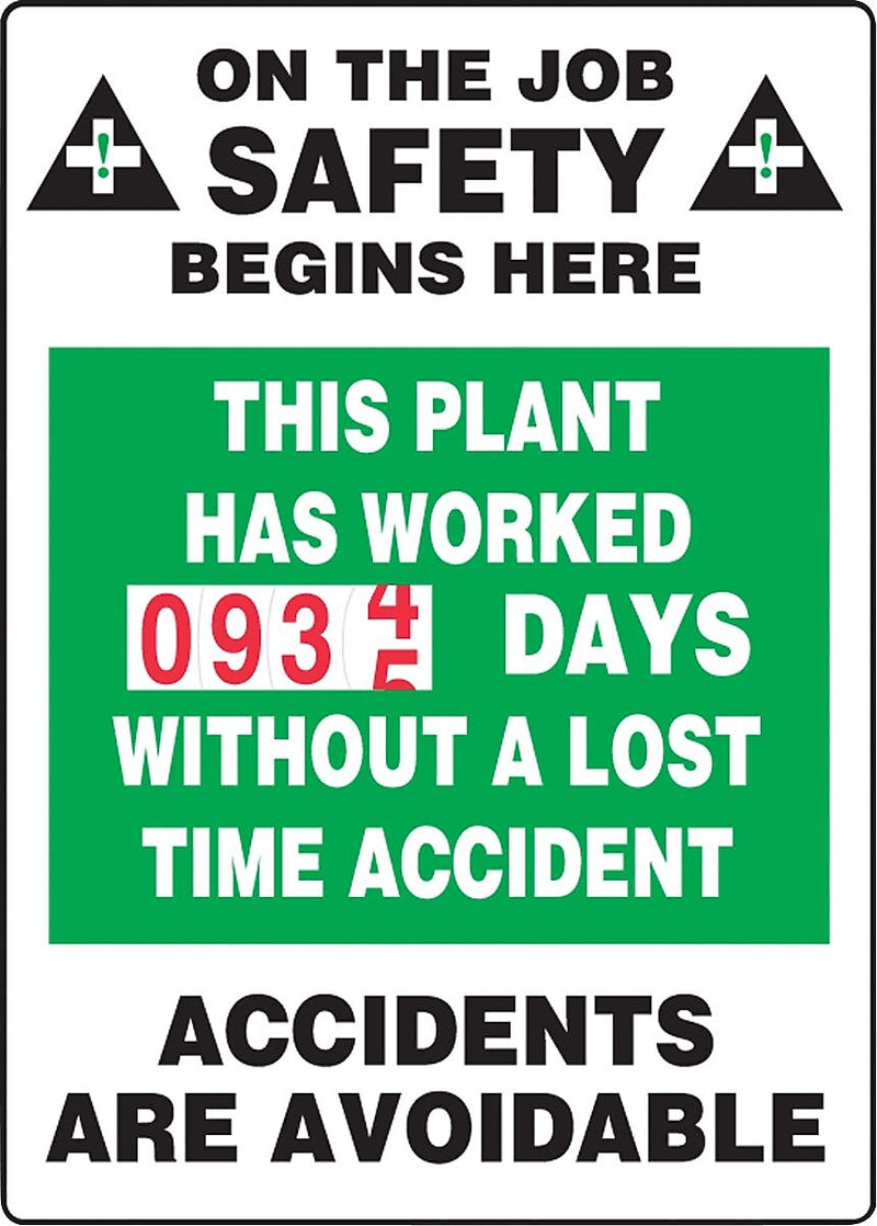 Accuform Turn-A-Day Scoreboard, THIS PLANT HAS WORKED # DAYS W/OUT ACCIDENT, 36"x24", Plastic (MSCBDD13)