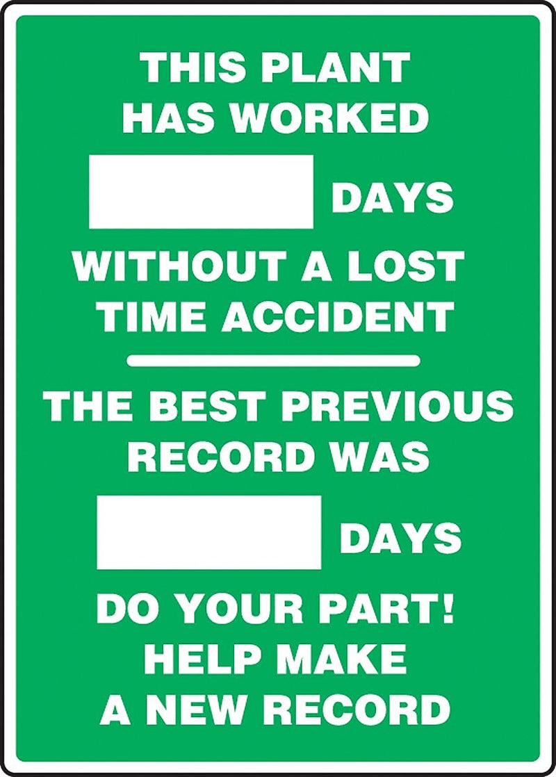ACCUFORM SIGNS® Write-A-Day Scoreboard, PLANT WORK # DAYS W/OUT LOST TIME ACCIDENT 20"x14" Aluminum (MSR126AL)