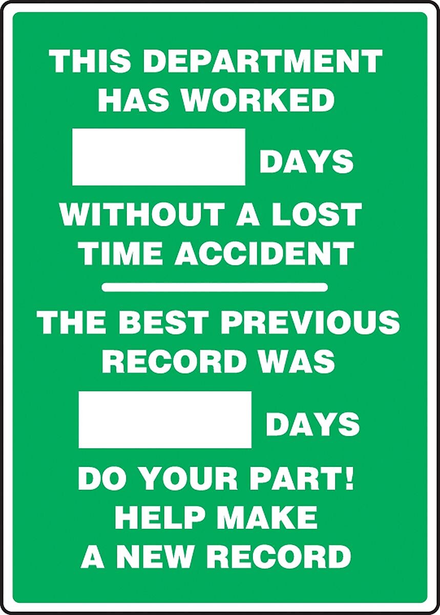 Accuform Write-A-Day Scoreboard, DEPT WORKED # DAYS W/OUT LOST TIME ACCIDENT 28"x20" Aluminum (MSR244AL)