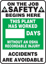 Accuform Write-A-Day, PLANT WORKED # DAYS W/OUT OSHA RECORDABLE INJURY, 28"x20", Plastic (MSR247PL)