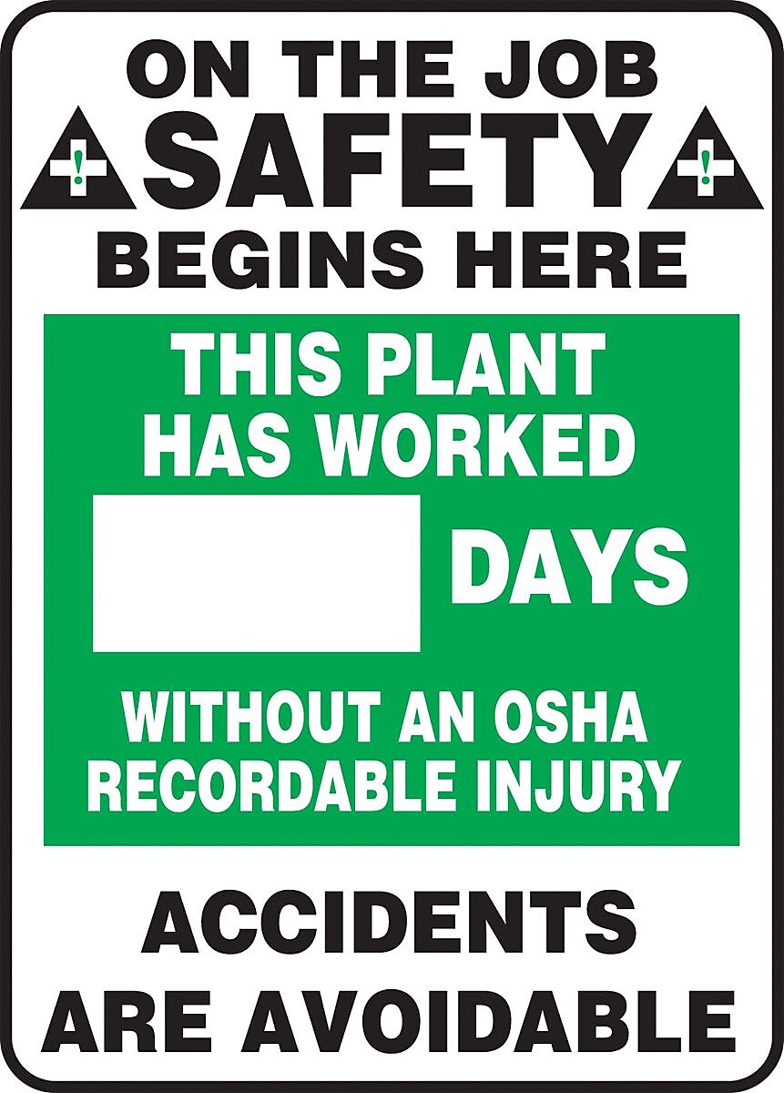 Accuform Write-A-Day, PLANT WORKED # DAYS W/OUT OSHA RECORDABLE INJURY, 28"x20", Plastic (MSR247PL)