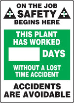 Accuform Write-A-Day Scoreboard, PLANT WORK # DAYS W/OUT LOST TIME ACCIDENT 20"x14" Aluminum (MSR122AL)