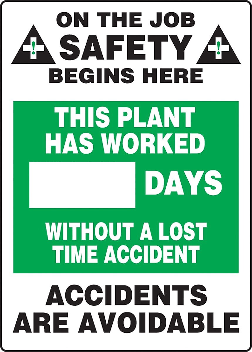 Accuform Write-A-Day Scoreboard, PLANT WORK # DAYS W/OUT LOST TIME ACCIDENT 20"x14" Aluminum (MSR122AL)