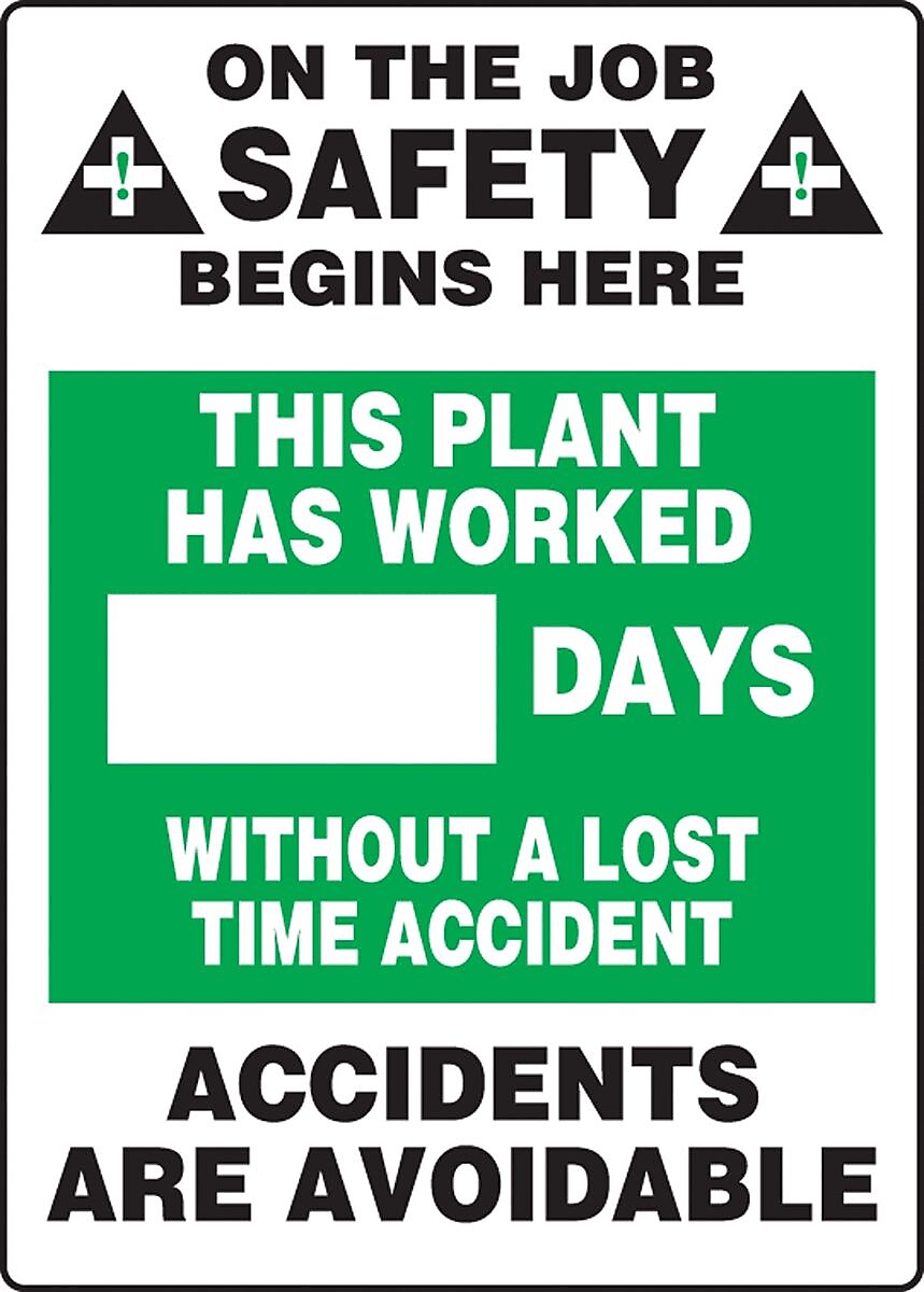 Accuform Write-A-Day Scoreboard, PLANT WORKED # DAYS W/OUT LOST TIME ACCIDENT 20"x14" Plastic (MSR122PL)