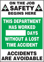 Accuform Write-A-Day Scoreboard, DEPT WORKED # DAYS W/OUT LOST TIME ACCIDENT 28"x20" Aluminum (MSR241AL)