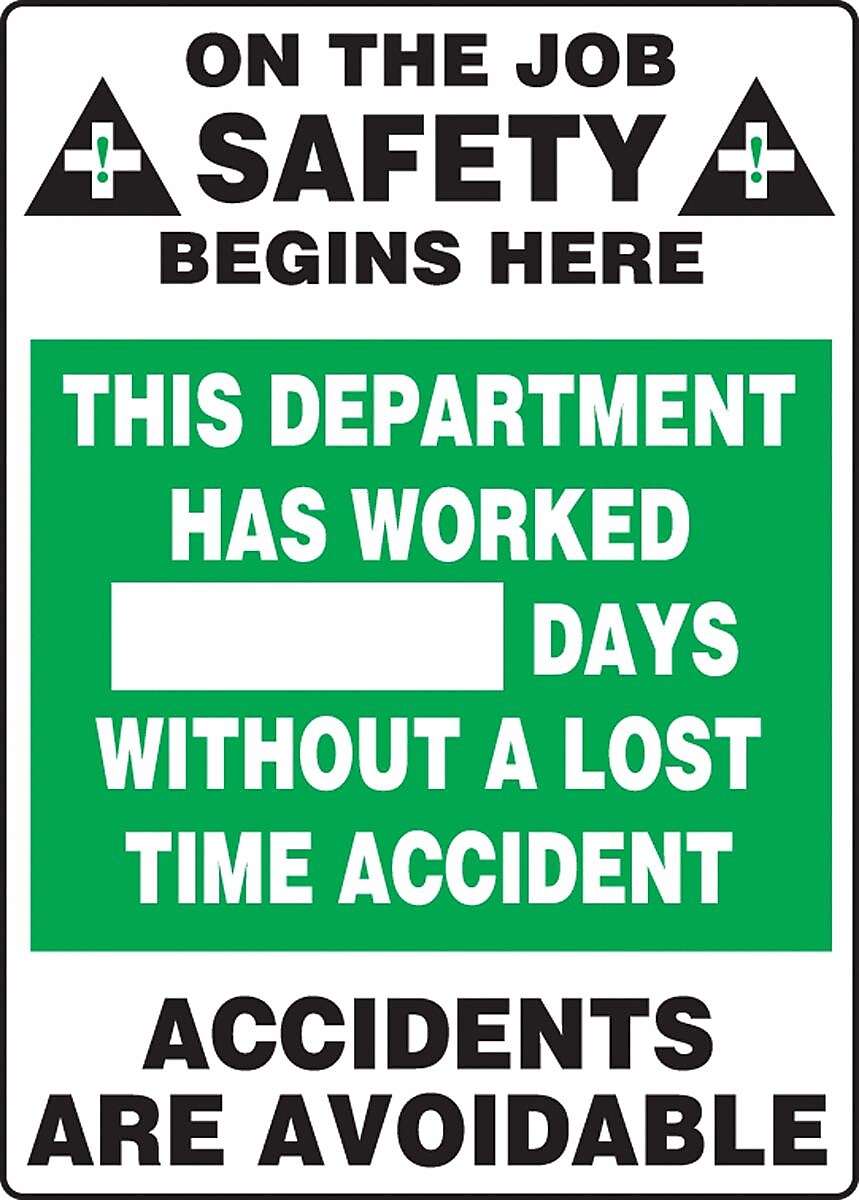Accuform Write-A-Day Scoreboard, DEPT WORKED # DAYS W/OUT LOST TIME ACCIDENT, 28"x20" Plastic (MSR241PL)