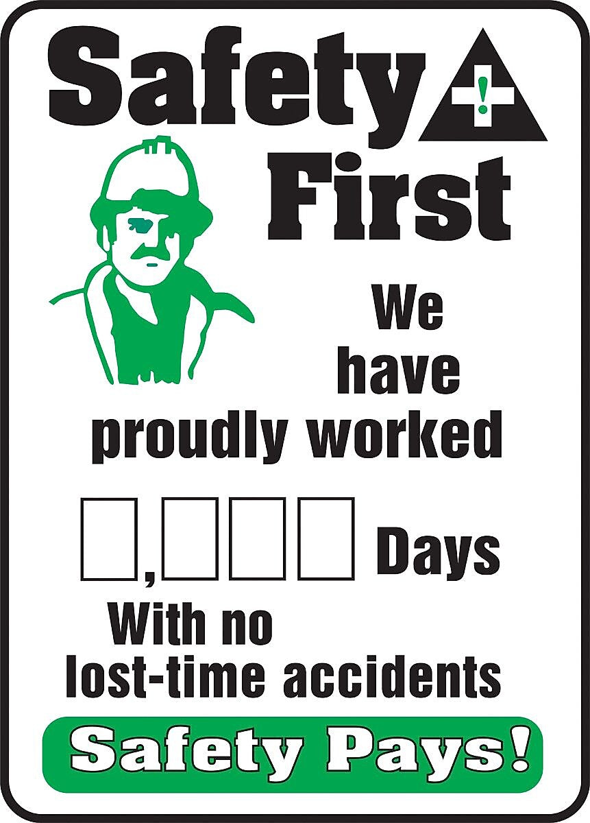 Accuform Write-A-Day Scoreboard; SAFETY FIRST- WORKED # DAYS NO ACCIDENTS, 20"x14", Plastic (MSR135PL)