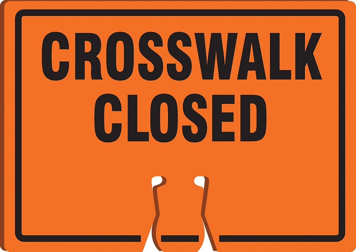 Accuform Traffic Cone Top Warning Sign, CROSSWALK CLOSED, 10" x 14", Plastic (FBC773)