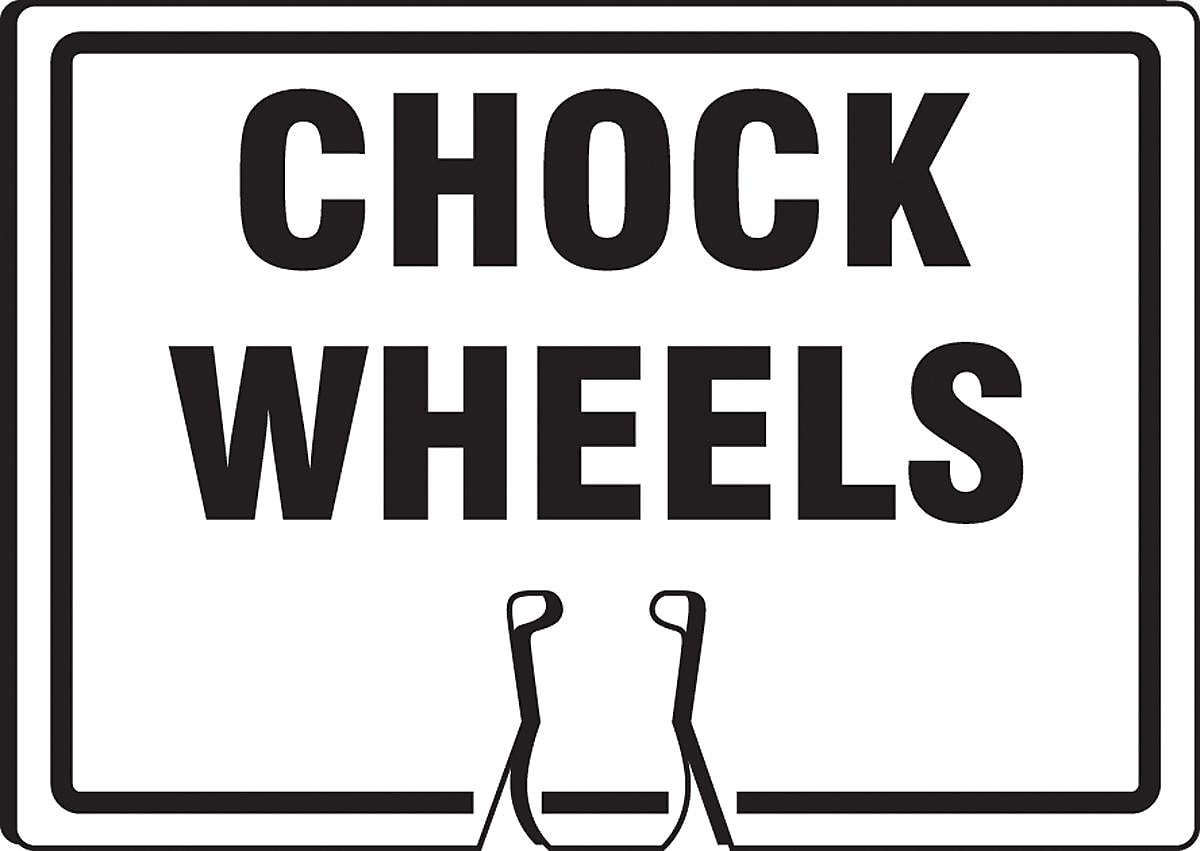 Accuform Traffic Cone Top Warning Sign, CHOCK WHEELS, 10" x 14", Plastic (FBC757)