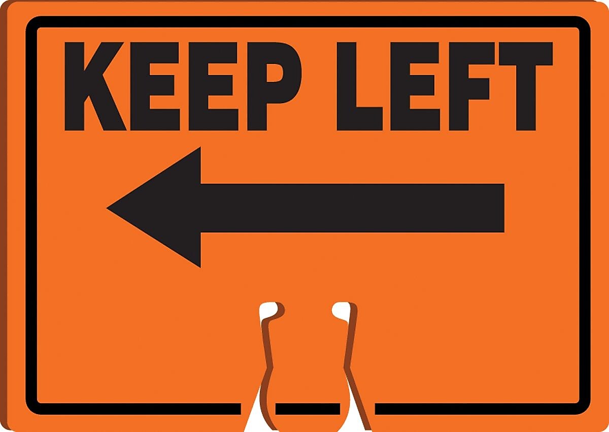 Accuform Traffic Cone Top Warning Sign, KEEP LEFT, 10" x 14", Plastic (FBC776)