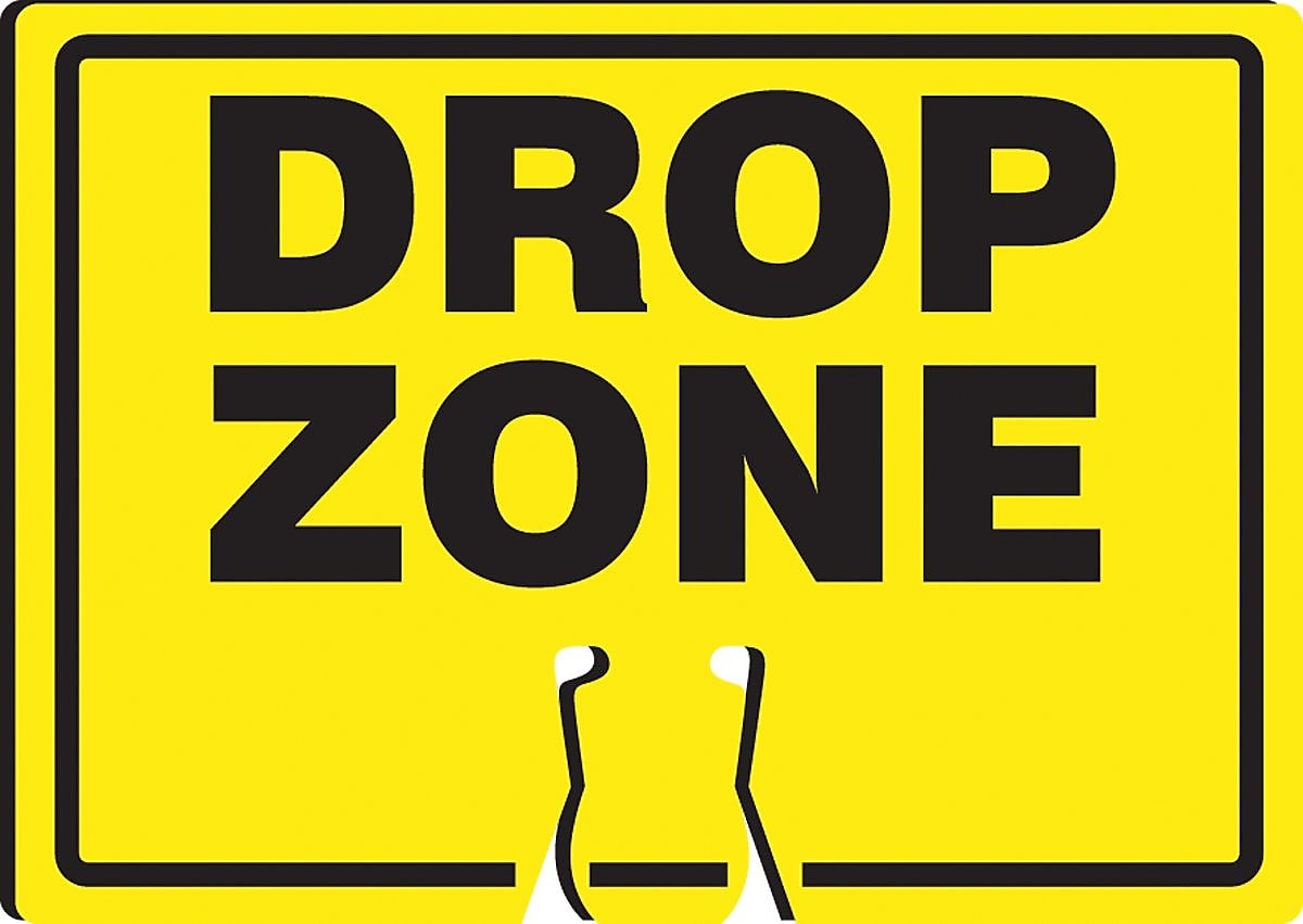 Accuform Traffic Cone Top Warning Sign, DROP ZONE, 10" x 14", Plastic (FBC720)
