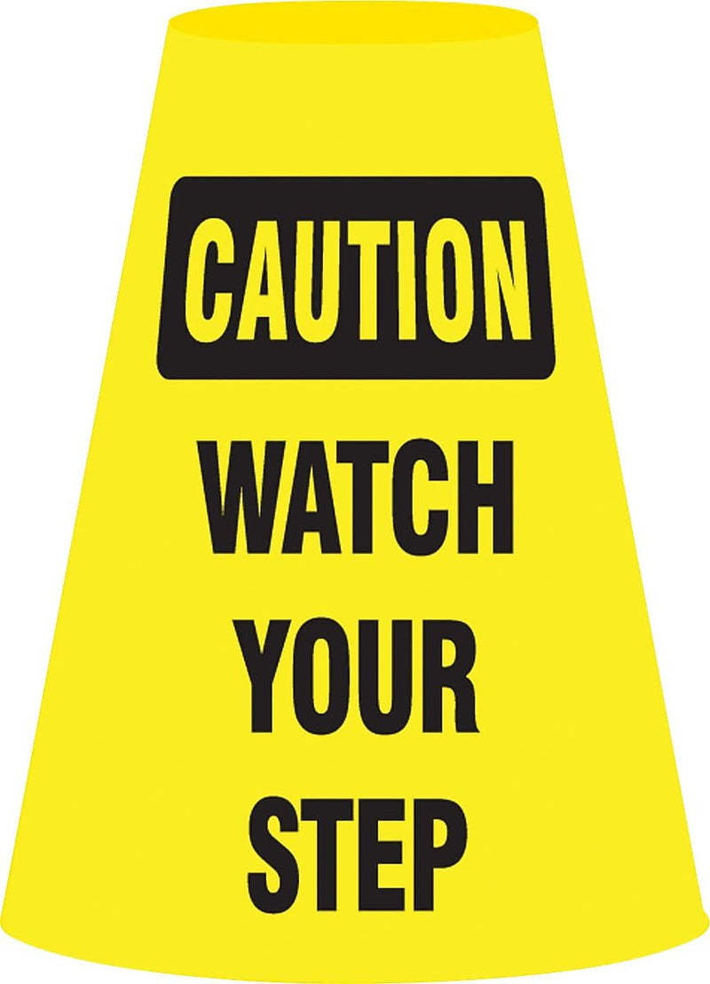 Accuform Traffic Cone Cuff Sleeve, CAUTION WATCH YOUR STEP, Reinforced Vinyl, 6/Pack (FBC919P)
