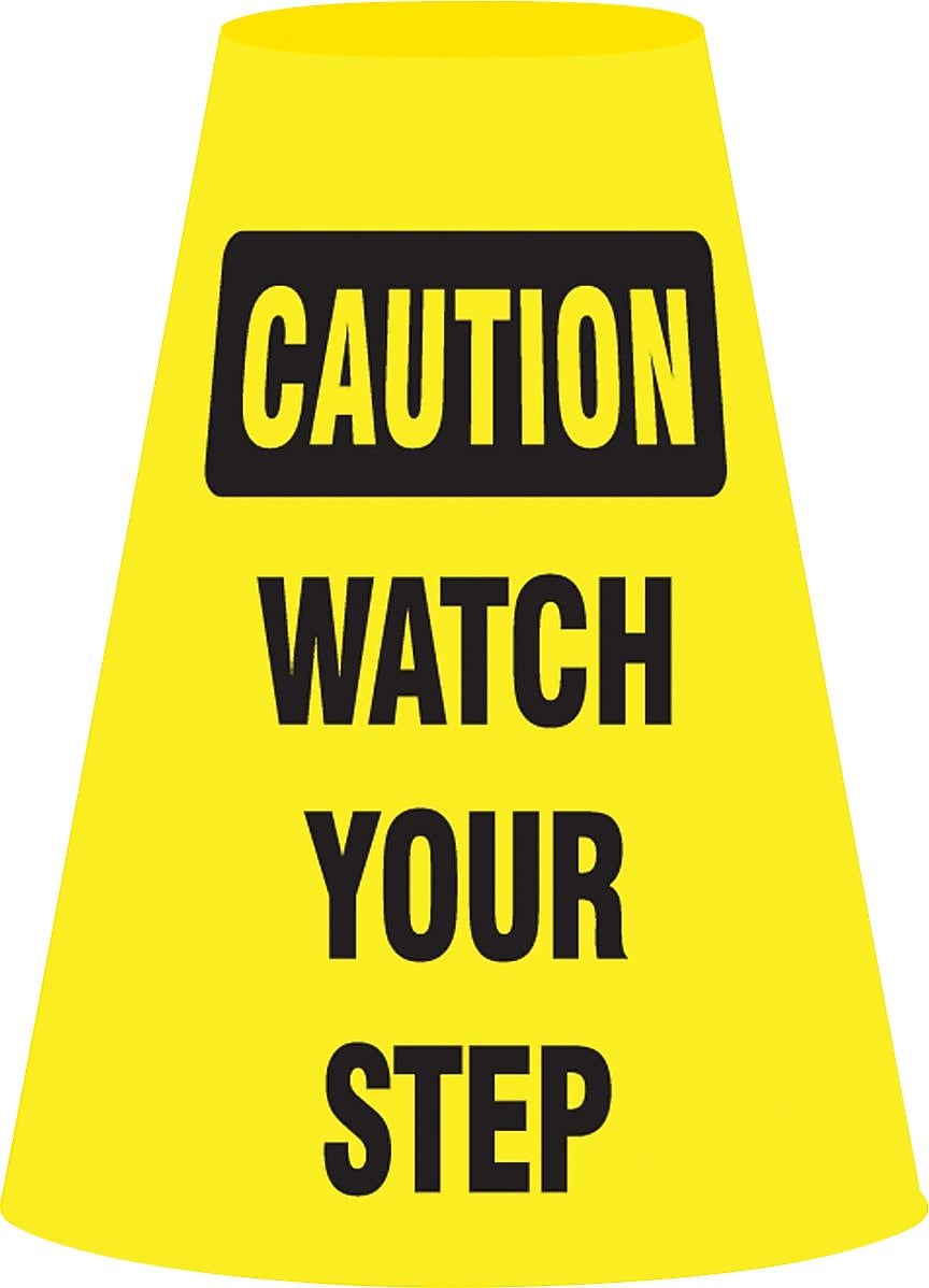 Accuform Traffic Cone Cuff Sleeve, CAUTION WATCH YOUR STEP, Reinforced Vinyl, 6/Pack (FBC919P)