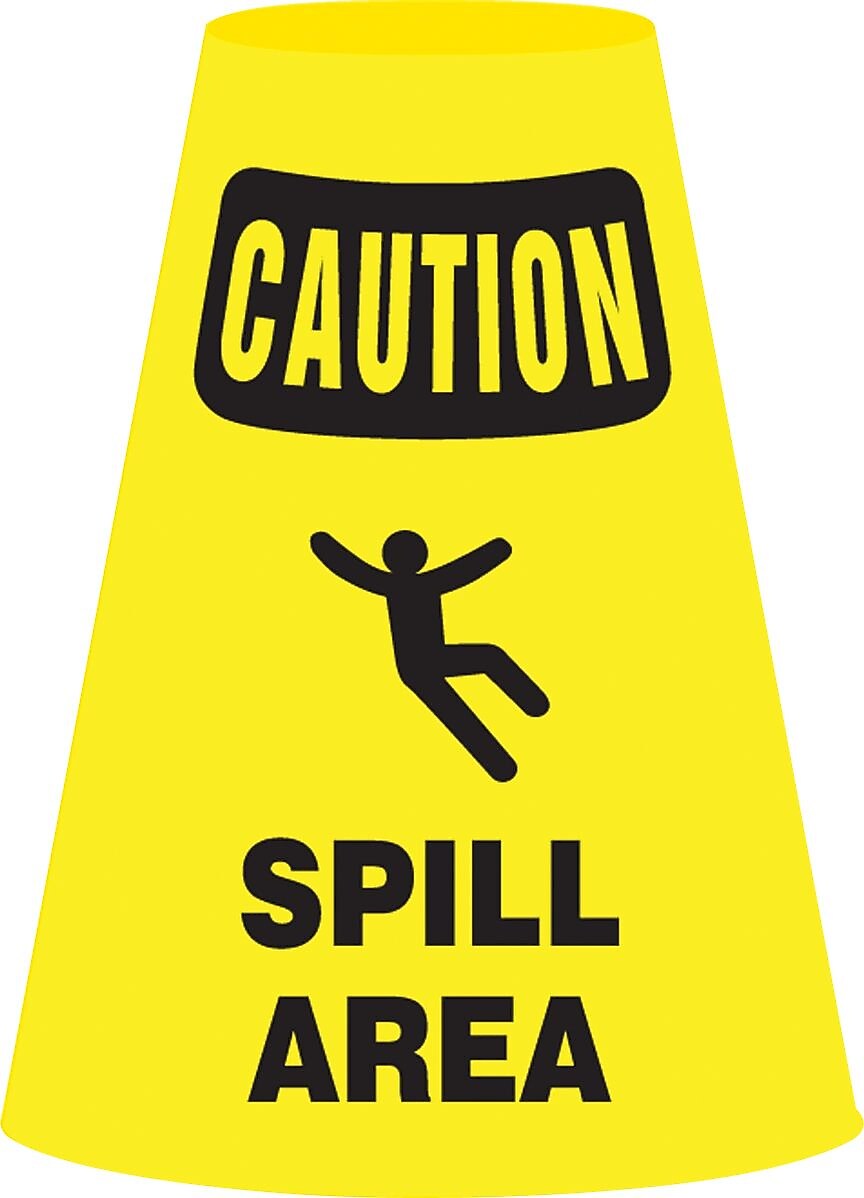 Accuform Traffic Cone Cuff Sleeve, CAUTION SPILL AREA, Reinforced Vinyl, 6/Pack (FBC924P)
