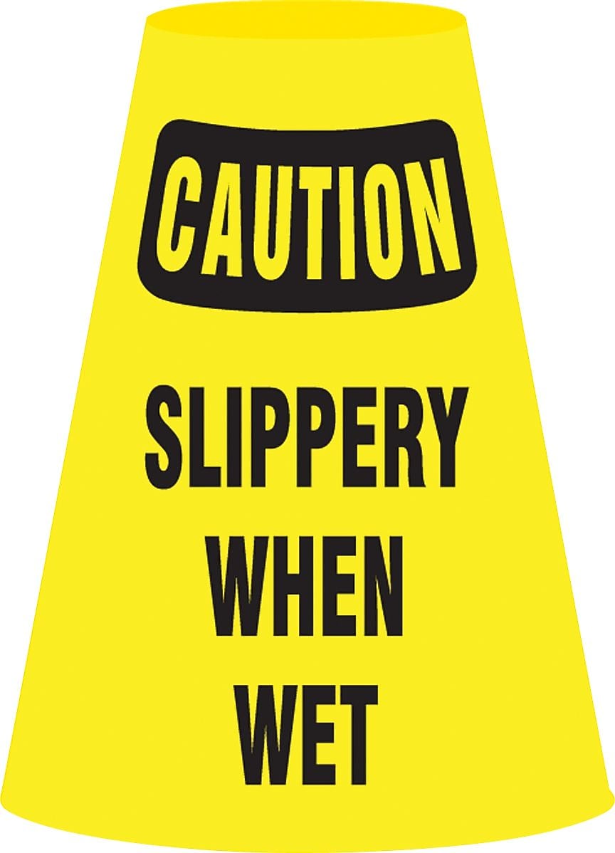 Accuform Traffic Cone Cuff Sleeve, CAUTION SLIPPERY WHEN WET, Reinforced Vinyl, 6/Pack (FBC920P)