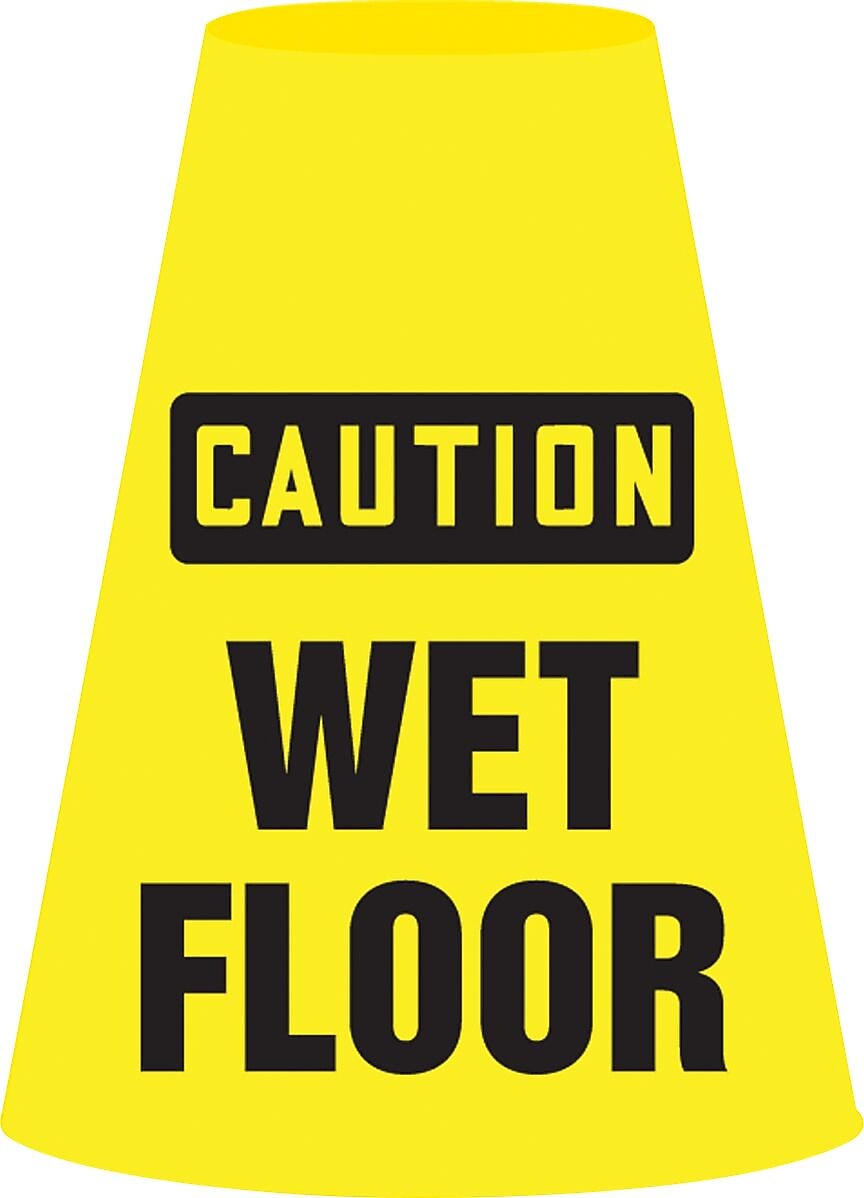 Accuform Traffic Cone Cuff Sleeve, CAUTION WET FLOOR, Reinforced Vinyl, 6/Pack (FBC923P)