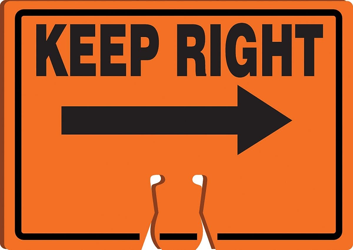 Accuform Traffic Cone Top Warning Sign, KEEP RIGHT (ARROW), 10" x 14", Plastic (FBC772)