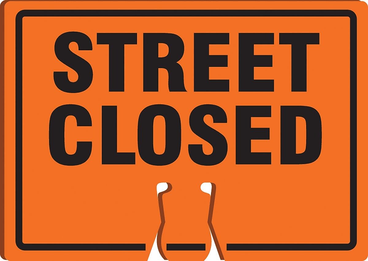 Accuform Traffic Cone Top Warning Sign, STREET CLOSED, 10" x 14", Plastic (FBC770)