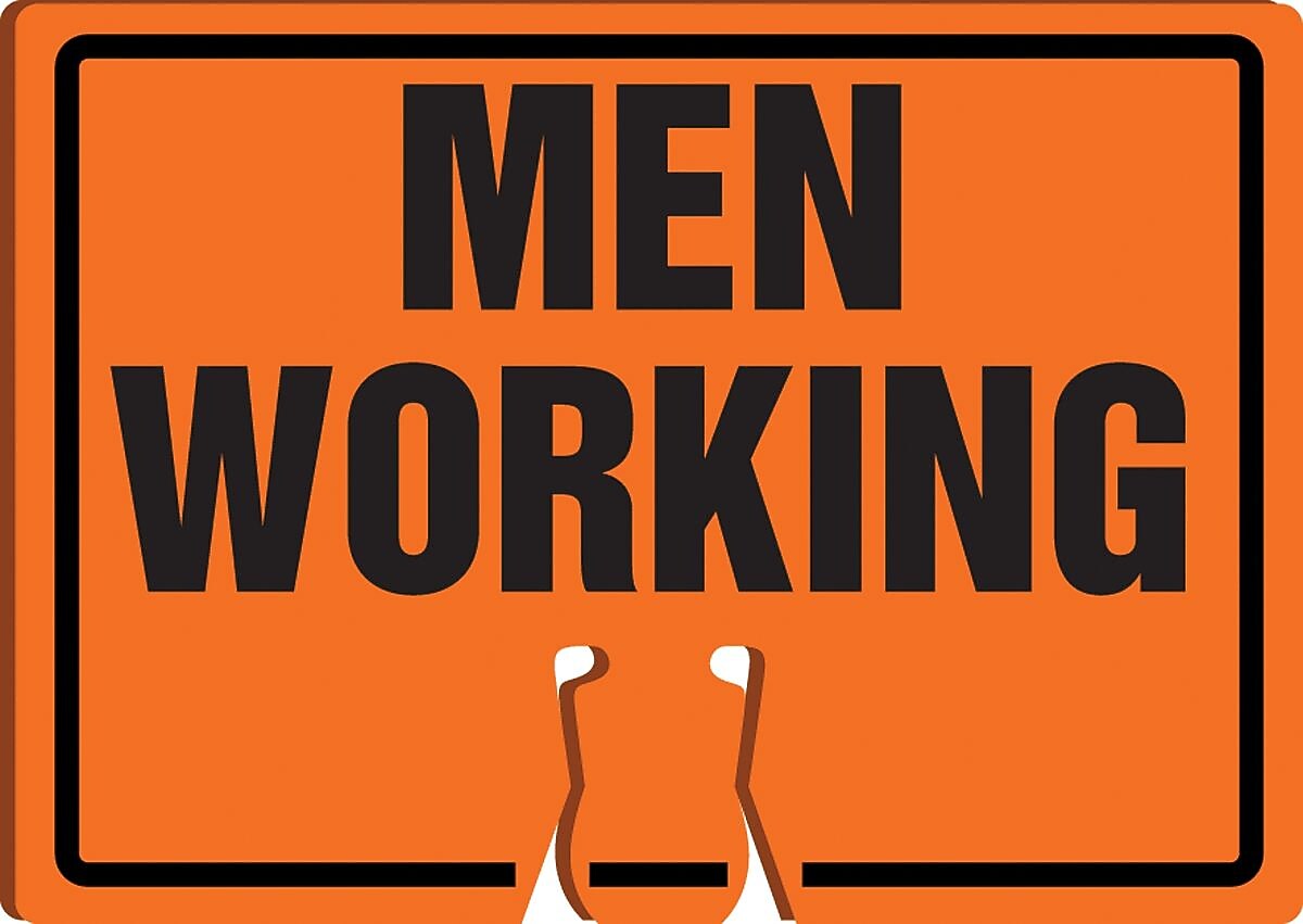 Accuform Traffic Cone Top Warning Sign, MEN WORKING, 10" x 14", Plastic (FBC754)
