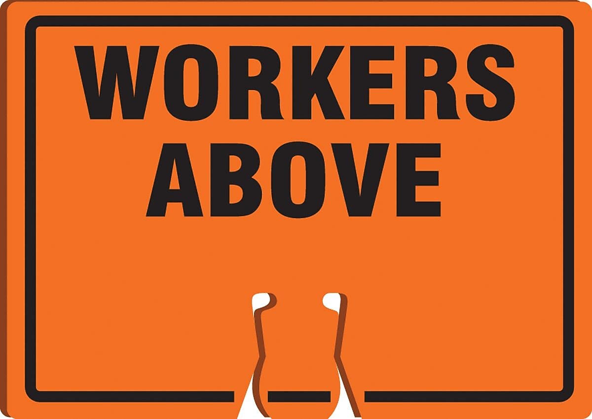 Accuform Traffic Cone Top Warning Sign, WORKERS ABOVE, 10" x 14", Plastic (FBC740)