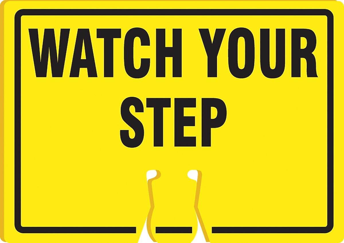 Accuform Traffic Cone Top Warning Sign, WATCH YOUR STEP, 10" x 14", Plastic (FBC724)