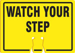 Accuform Traffic Cone Top Warning Sign, WATCH YOUR STEP, 10" x 14", Plastic (FBC724)