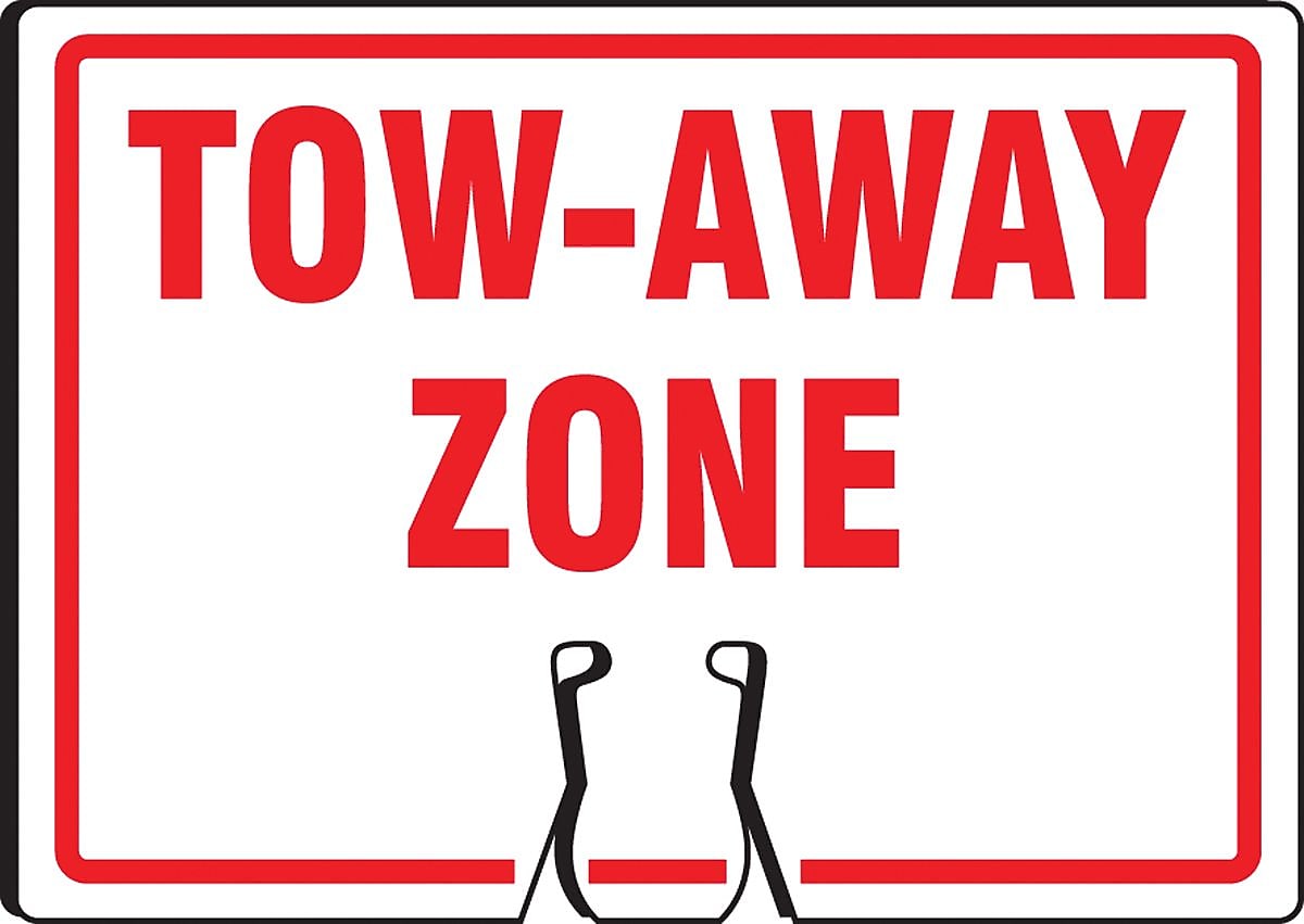 Accuform Traffic Cone Top Warning Sign, TOW-AWAY ZONE, 10" x 14", Plastic (FBC739)