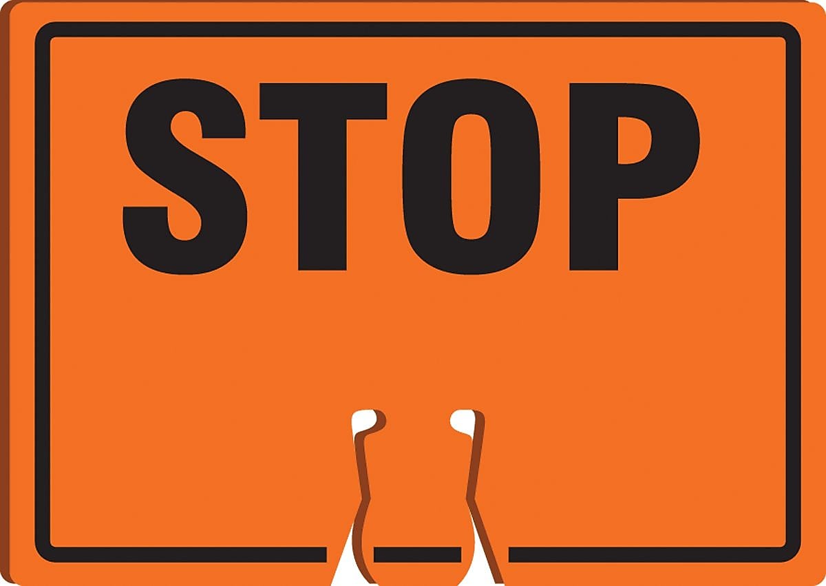 Accuform Traffic Cone Top Warning Sign, STOP (Black/Orange), 10" x 14", Plastic (FBC761)