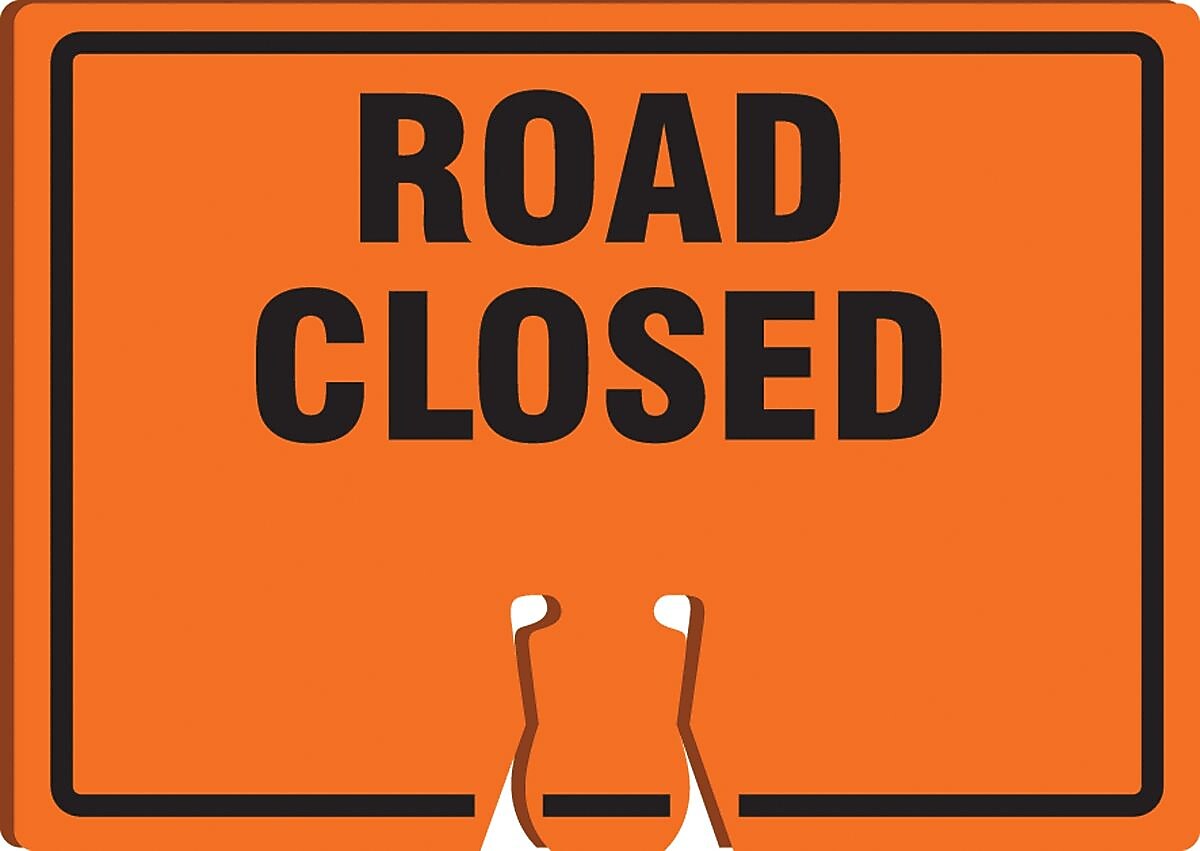 Accuform Traffic Cone Top Warning Sign, ROAD CLOSED, 10" x 14", Plastic (FBC736)