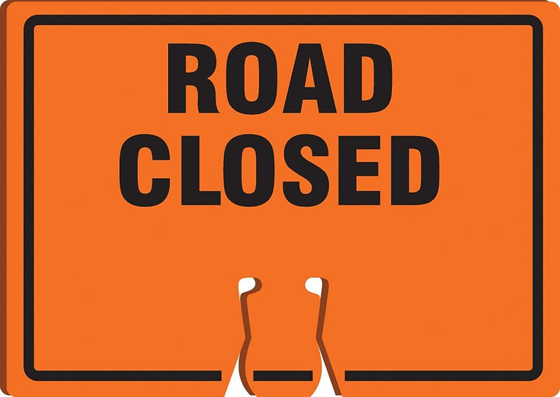 Accuform Traffic Cone Top Warning Sign, ROAD CLOSED, 10" x 14", Plastic (FBC736)