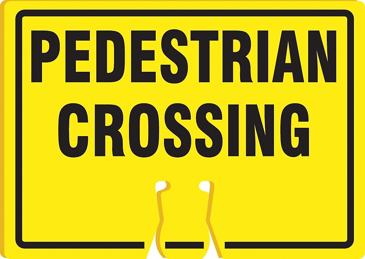 Accuform Traffic Cone Top Warning Sign, PEDESTRIAN CROSSING, 10" x 14", Plastic (FBC728)