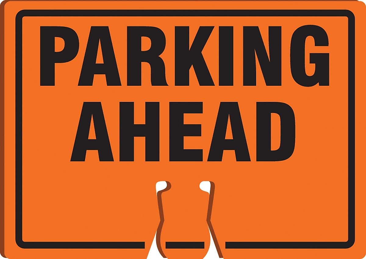 Accuform Traffic Cone Top Warning Sign, PARKING AHEAD, 10" x 14", Plastic (FBC793)