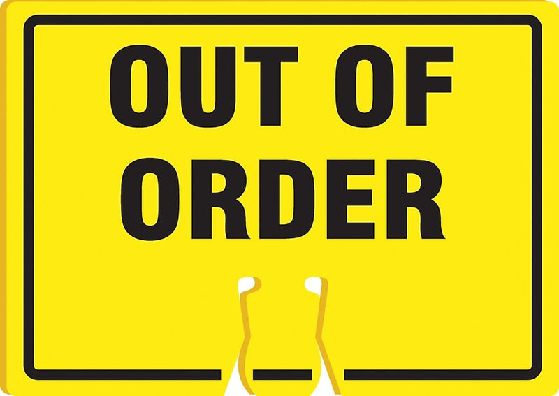 Accuform Traffic Cone Top Warning Sign, OUT OF ORDER, 10" x 14", Plastic (FBC722)