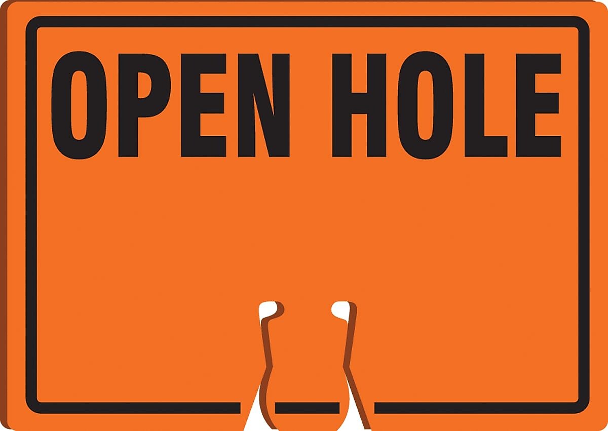 Accuform Traffic Cone Top Warning Sign, OPEN HOLE, 10" x 14", Plastic (FBC733)