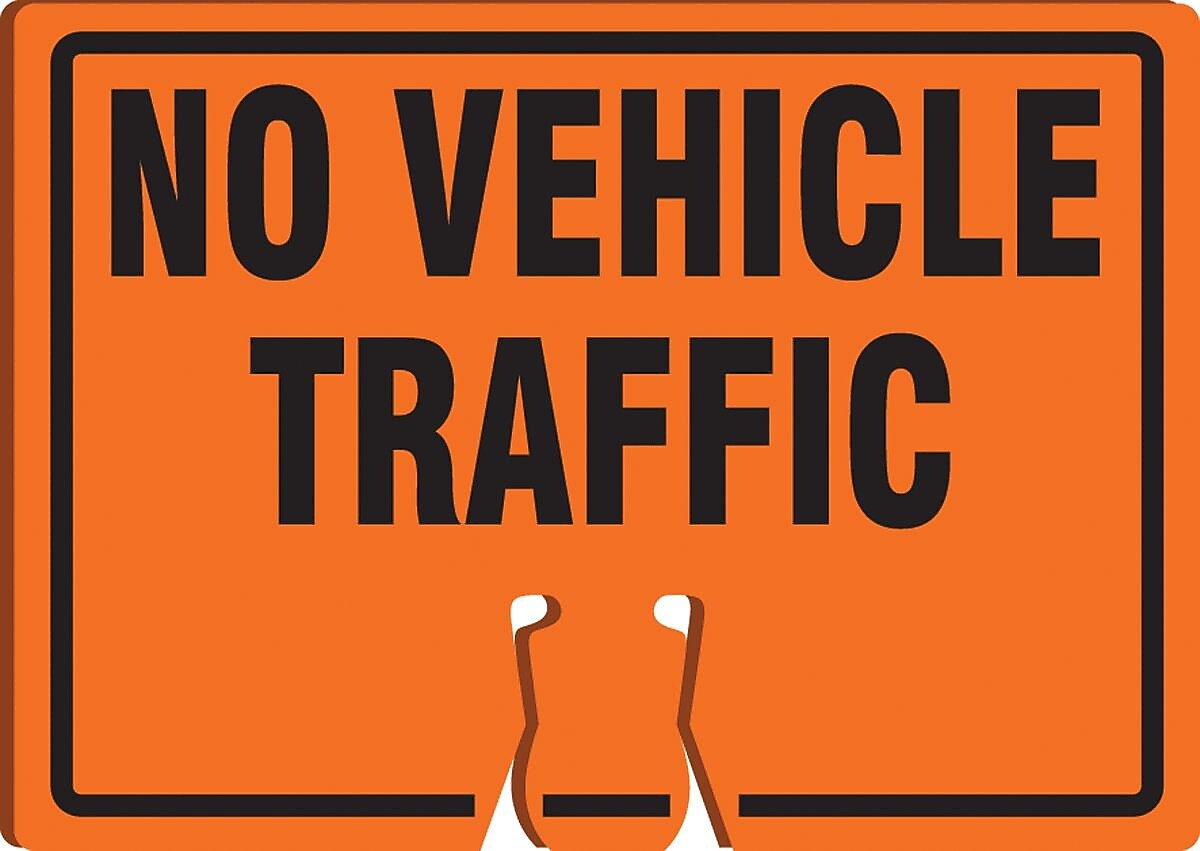 Accuform Traffic Cone Top Warning Sign, NO VEHICLE TRAFFIC, 10" x 14", Plastic (FBC723)