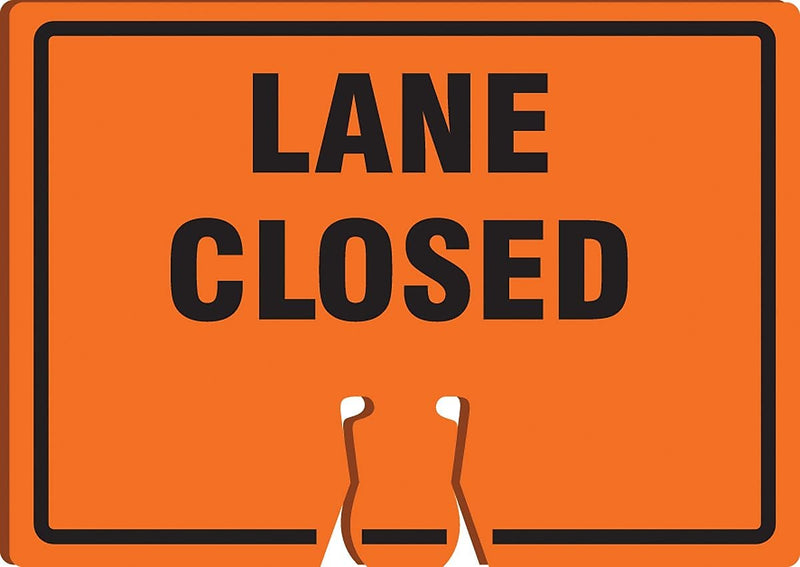 Accuform Traffic Cone Top Warning Sign, LANE CLOSED, 10" x 14", Plastic (FBC730)