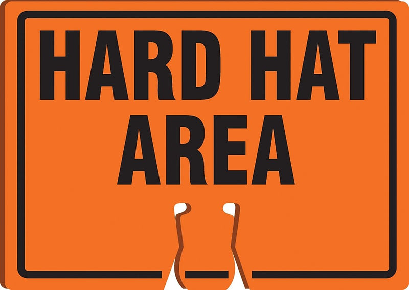 Accuform Traffic Cone Top Warning Sign, HARD HAT AREA, 10" x 14", Plastic (FBC747)