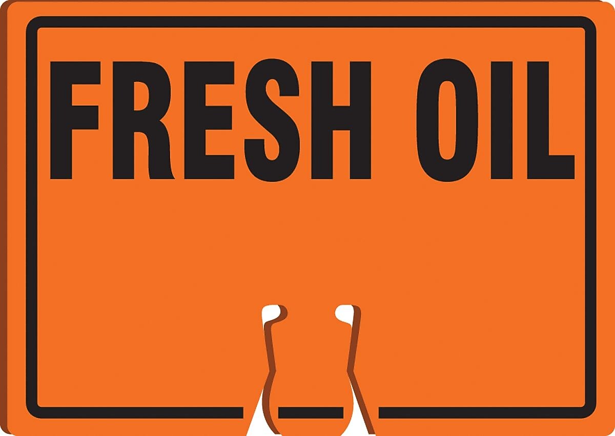Accuform Traffic Cone Top Warning Sign, FRESH OIL, 10" x 14", Plastic (FBC744)