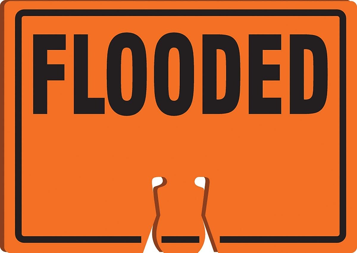 Accuform Traffic Cone Top Warning Sign, FLOODED, 10" x 14", Plastic (FBC753)