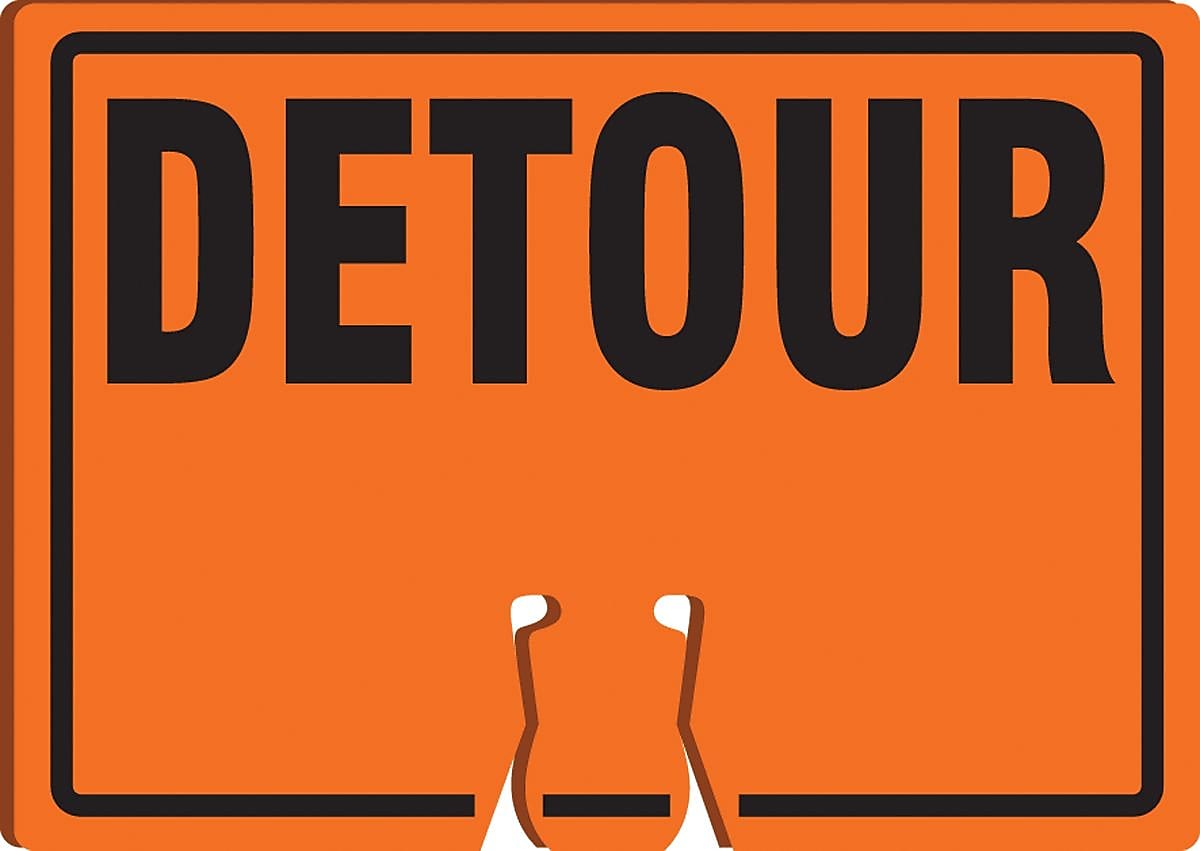 Accuform Traffic Cone Top Warning Sign, DETOUR, 10" x 14", Plastic (FBC778)