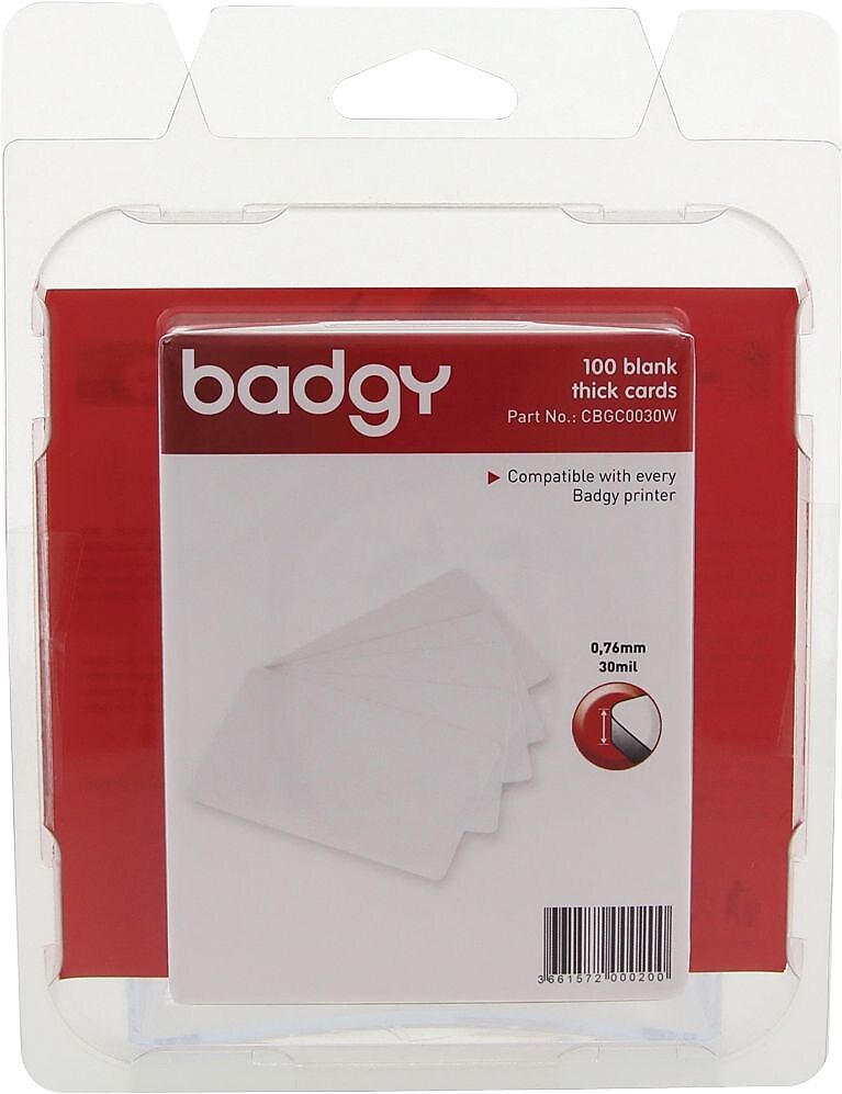 Badgy CR-80 Thick and Blank PVC Cards, White, 100/Pack (CBGC0030W)