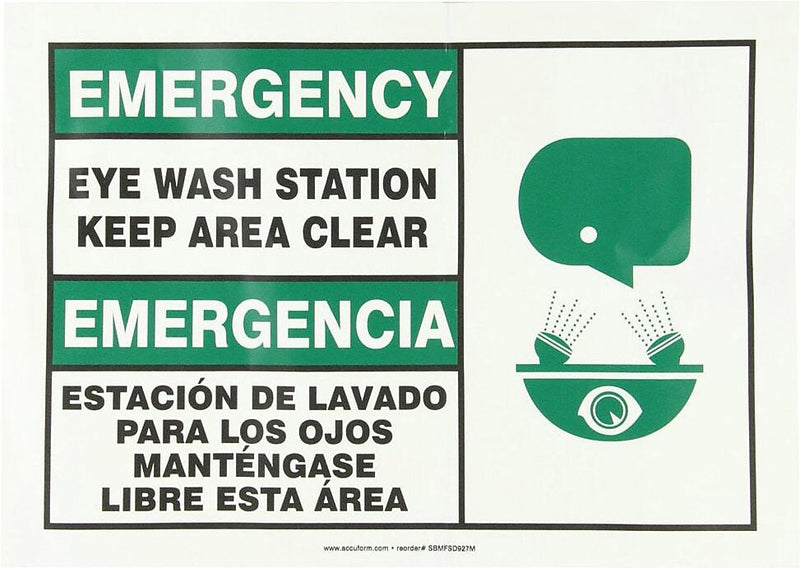 Accuform "EMER EYEWASH STN" Adhesive Vinyl Safety Sign, 10" x 14" (SBMFSD927MVS)