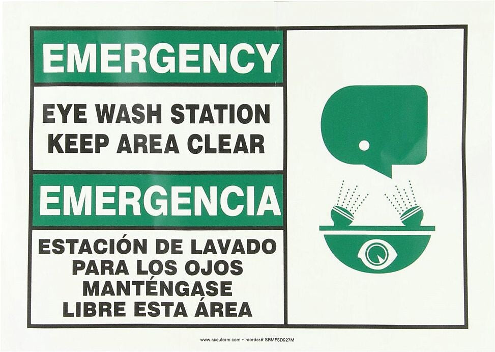 Accuform "EMER EYEWASH STN" Adhesive Vinyl Safety Sign, 10" x 14" (SBMFSD927MVS)